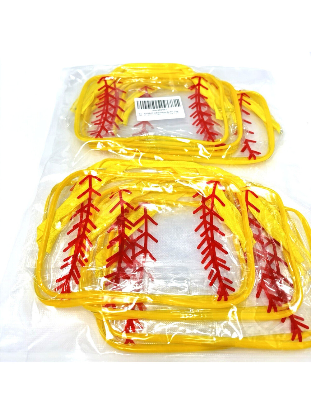 Clear Baseball Stitch Pouch Set Yellow Travel Cosmetic Makeup Organizers Zipper